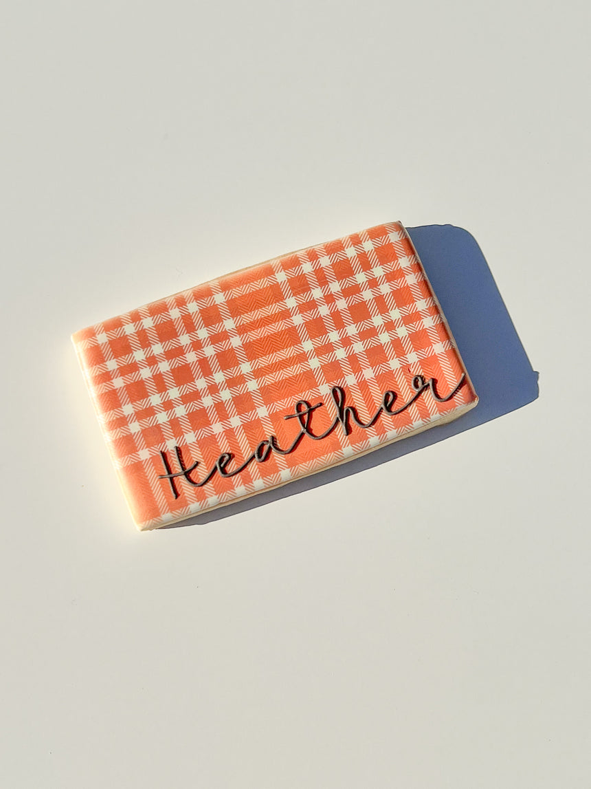 Orange Plaid Cookie Place Card