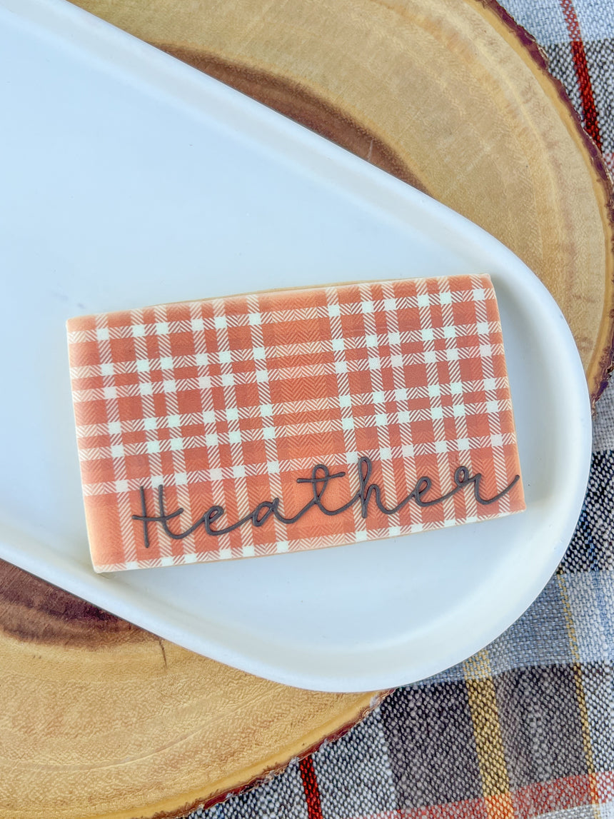 Orange Plaid Cookie Place Card